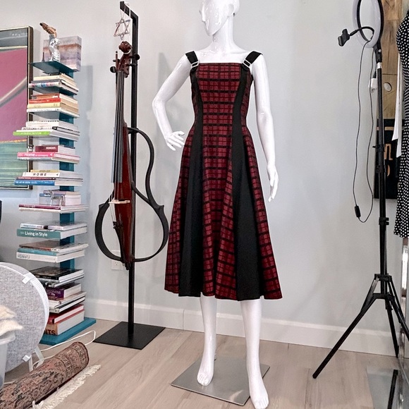 Vintage 50s Bespoke Red & Black Checked Taffeta Full Skirt Party Dress. - Picture 2 of 16